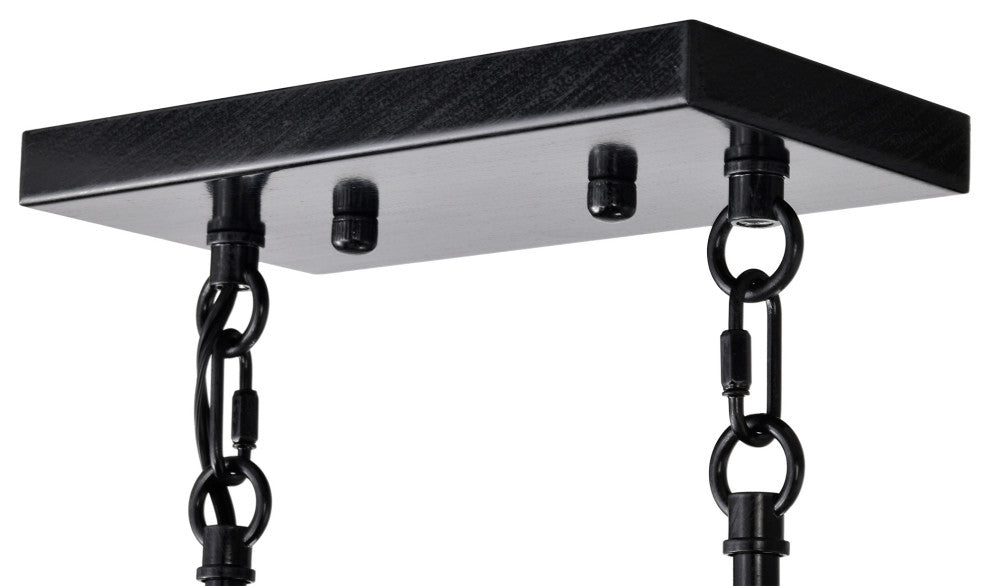 5-Light Antique Black Rectangular Kitchen Island Chandelier With Glass Shades