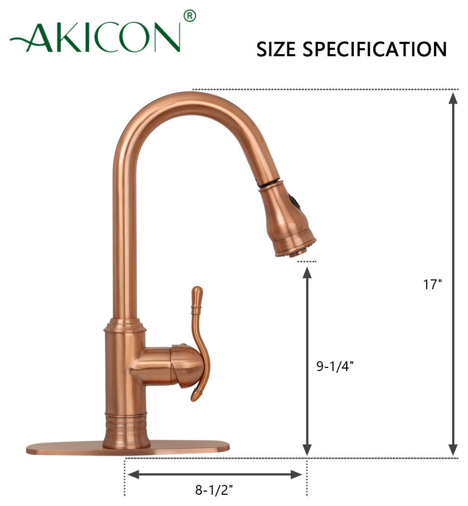 Copper Pull Down Kitchen Faucet With Soap Dispenser and Deck Plate, All, One