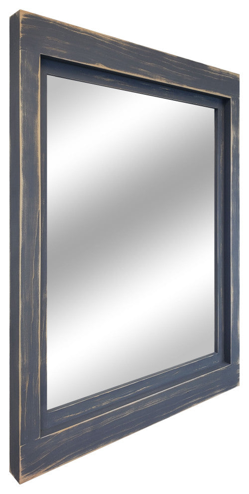 Farmhouse Framed Wall Mirror Slate Gray, 42"x30" Zbar Hanging System, Heavy Dist