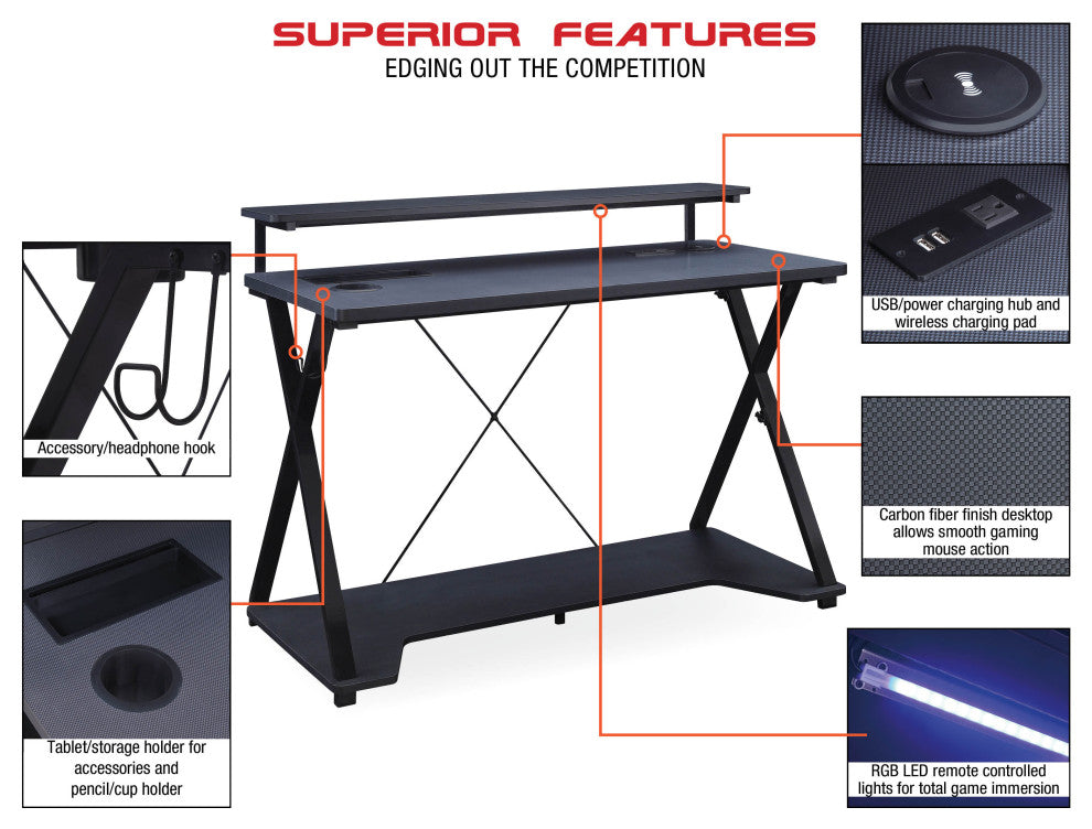 Checkpoint Ghost Battlestation Gaming Desk With RGB LED Lights