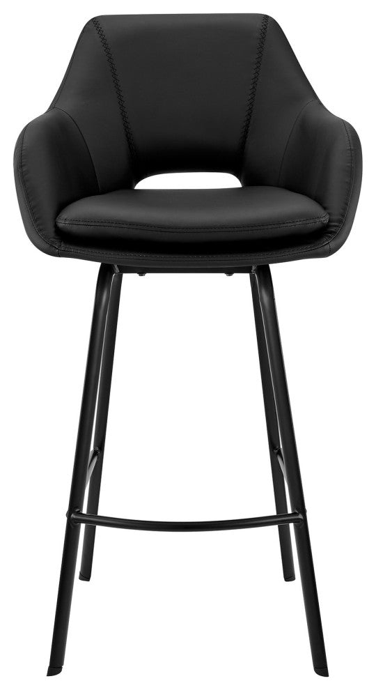 26" Black on Black Faux Leather Comfy Swivel Counter Stool