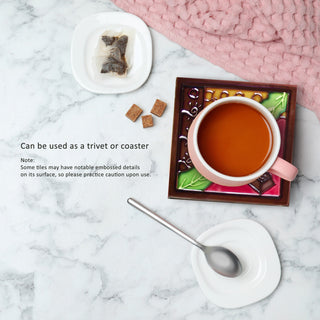 4X4" Cacao Dark Coffee Art Tile Ceramic Drink Holder Coaster