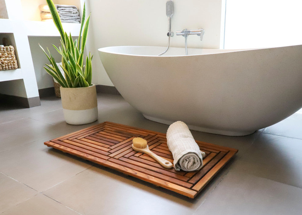 Nordic Style Oiled Teak Double Framed Shower/Bath Mat 39"x19"