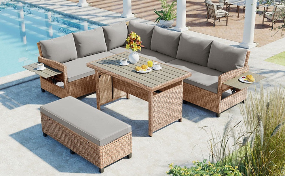 5-Piece Outdoor Wicker Patio Sofa Set, Brown