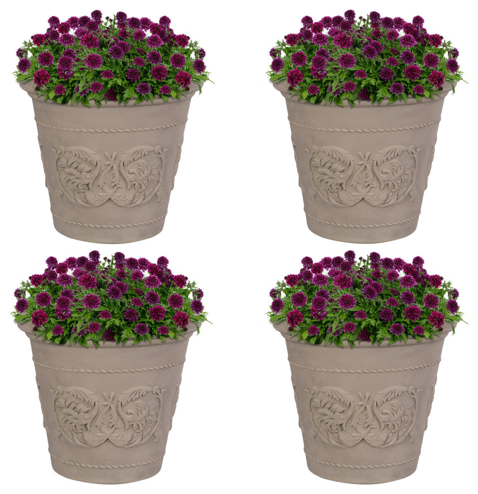 Sunnydaze Arabella Outdoor Flower Pot Planter, Beige, 20", Set of 4