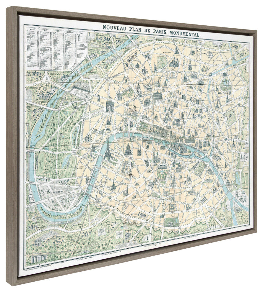 Sylvie Paris Monumental Map Canvas by Corinna Buchholz of Piddix, Gray 28x38