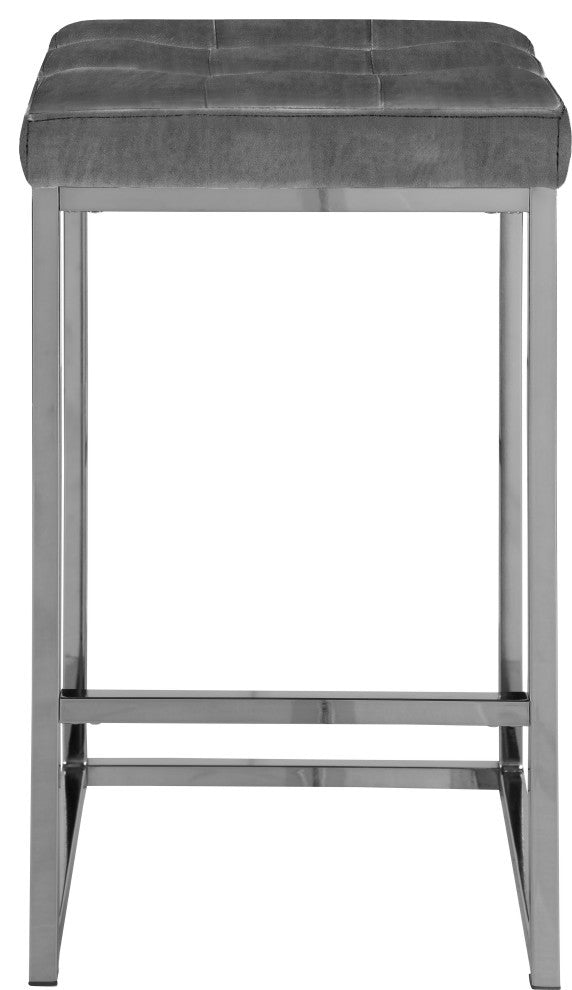Nicola Counter Stool, Set of 2, Gray, Velvet, Chrome Base