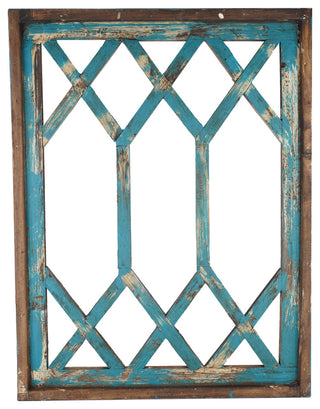 Diamond Double Window Small Wall Primitive 23x30" Wall Decor, Turquoise