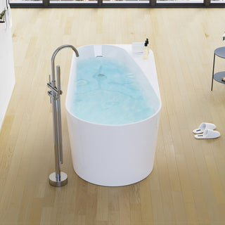 65 inch Freestanding Solid Surface Soaking Bathtub in Cement Grey