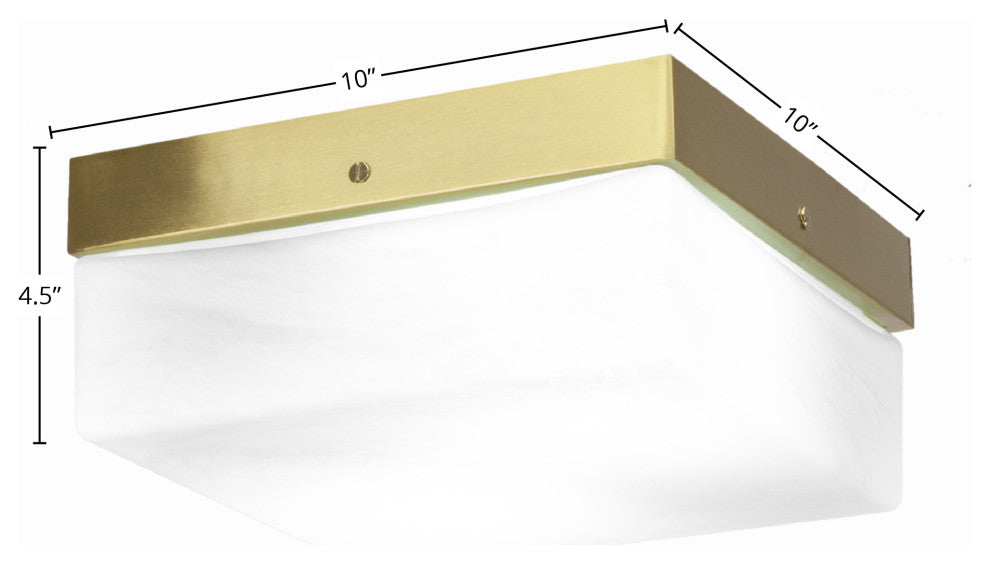 10" 2-Light Flush Mount Light, New Age Brass, White Marble Glass