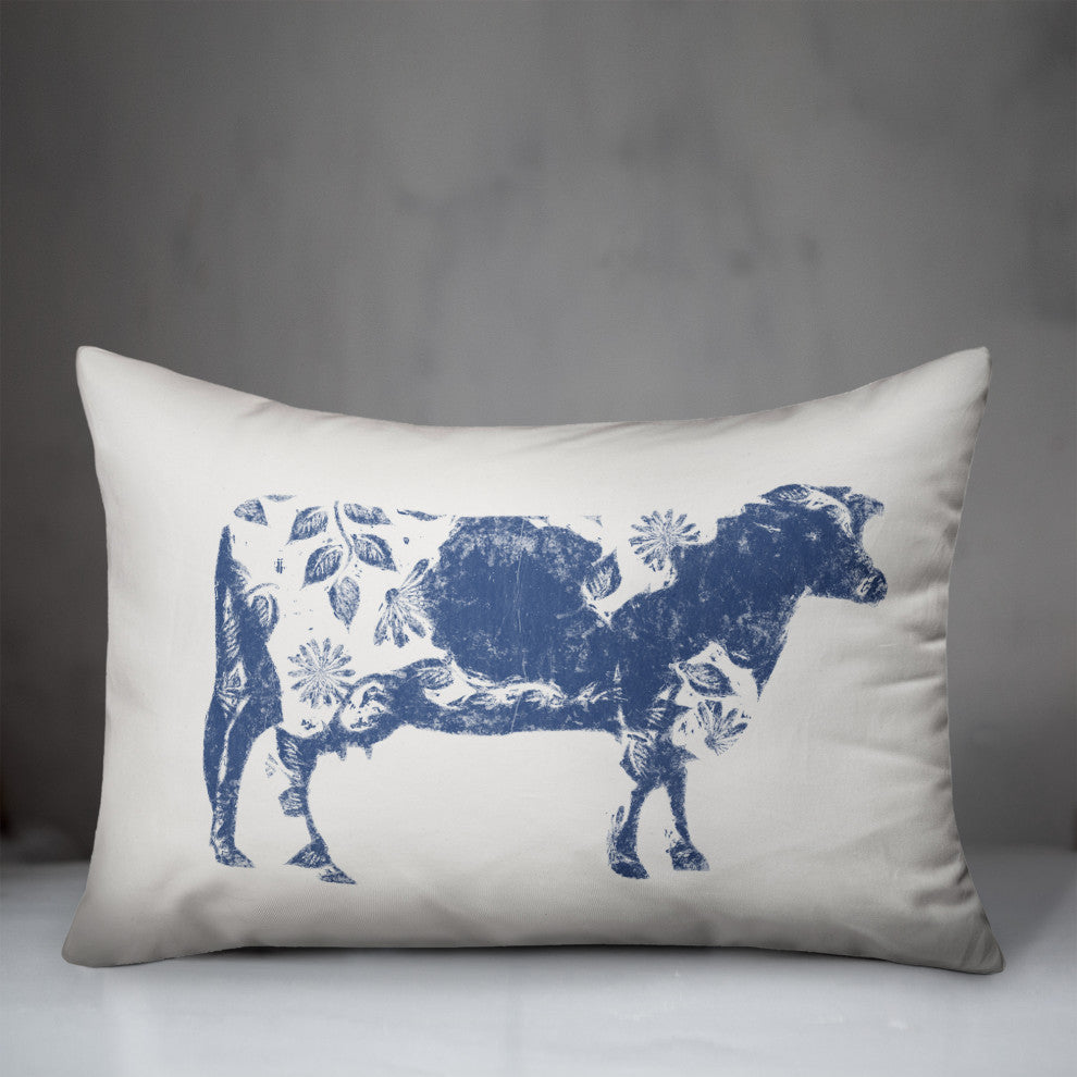 Navy Transitional Cow with Pattern 14x20 Spun Poly Pillow