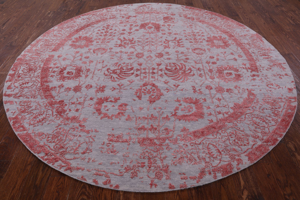 8' Round Persian Hand Knotted Wool and Silk Rug Q6301