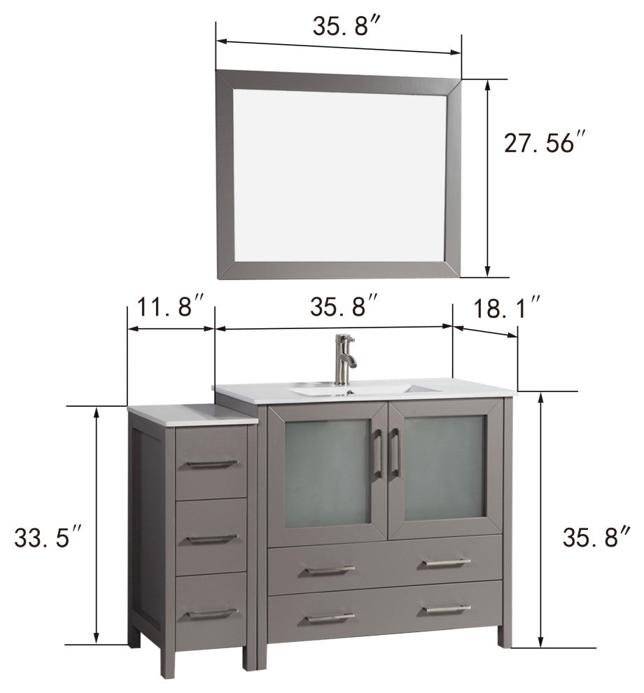 Vanity Art Vanity Set With Ceramic Top, 48", Gray, Standard Mirror
