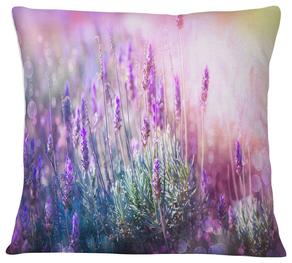 Growing and Blooming Lavender Floral Throw Pillow, 18"x18"