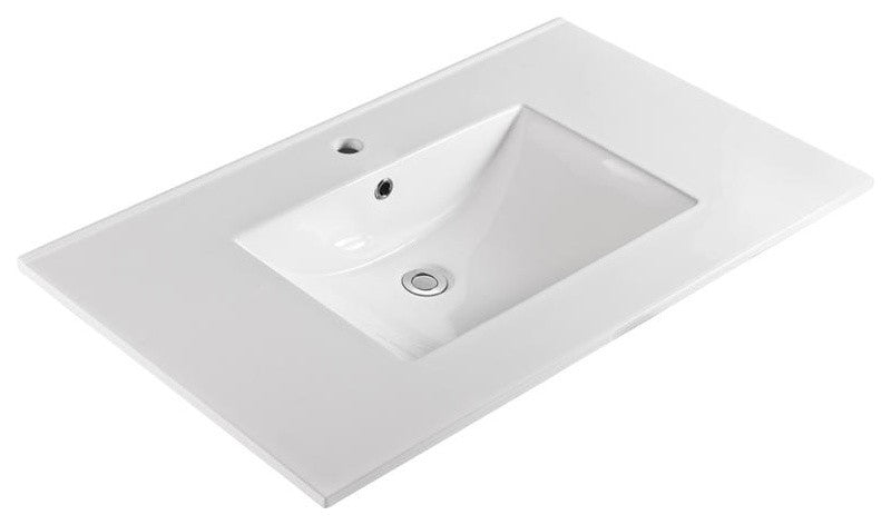 Unique 37"x22" Ceramic Vanity Top, White, Single Hole Faucet Drilling