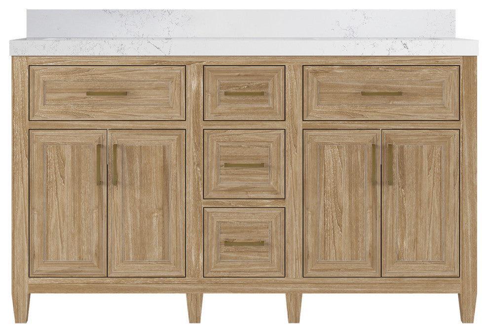 Santa Monica 60 Double Sink Bathroom Vanity in Whitewashed Teak 2" Empira Quartz