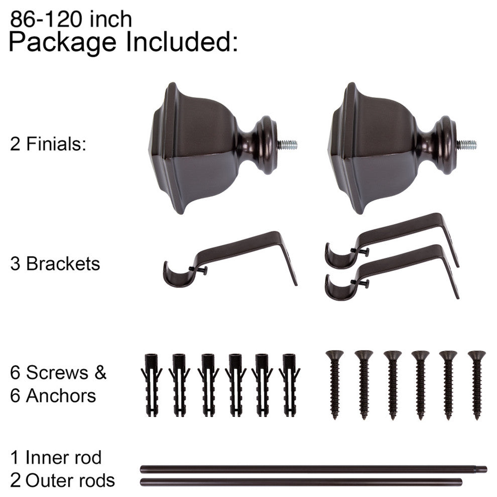 UTOPIA ALLEY 3/4" Single Adjustable Curtain rods for Windows, Oil Rubbed Bronze, 86"-120"