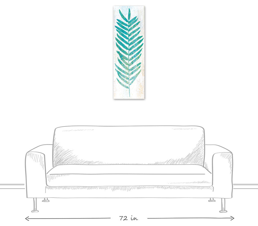 Turquoiuse Watercolor Fern Leaf 12x36 Canvas Wall Art