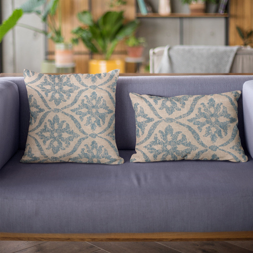 Plutus Blue Flowers Jacquard Luxury Throw Pillow, 20"x30"