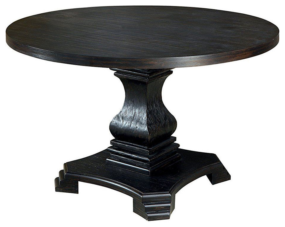 Benzara BM208963 Wooden Round Top Dining Table With Pedestal Base, Black
