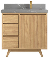 Madison Teak 36 Right Offset Bath Vanity in Light Natural 2" Piatra Gray