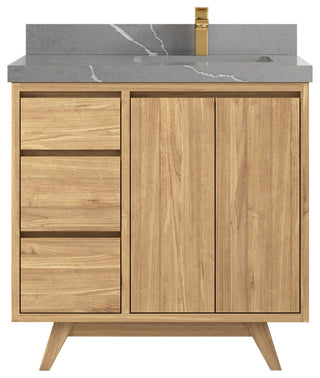 Madison Teak 36 Right Offset Bath Vanity in Light Natural 2" Piatra Gray