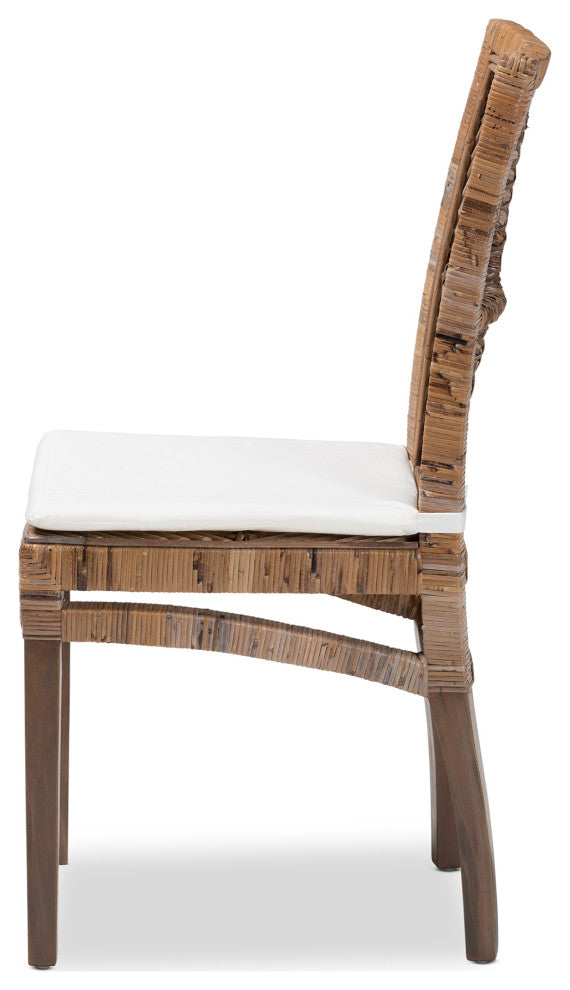 Ivanka Dining Chair With Cushion, Gray Natural Rattan & Mahogany