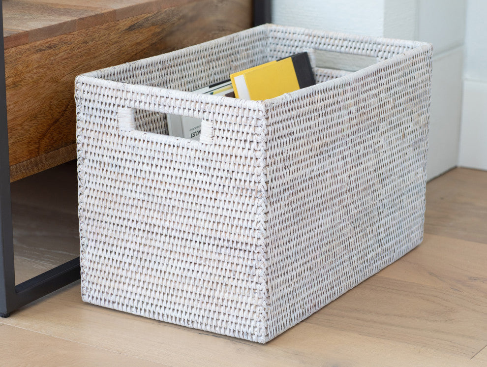 Artifacts Rattan Storage Box With Handles, Legal File, White Wash