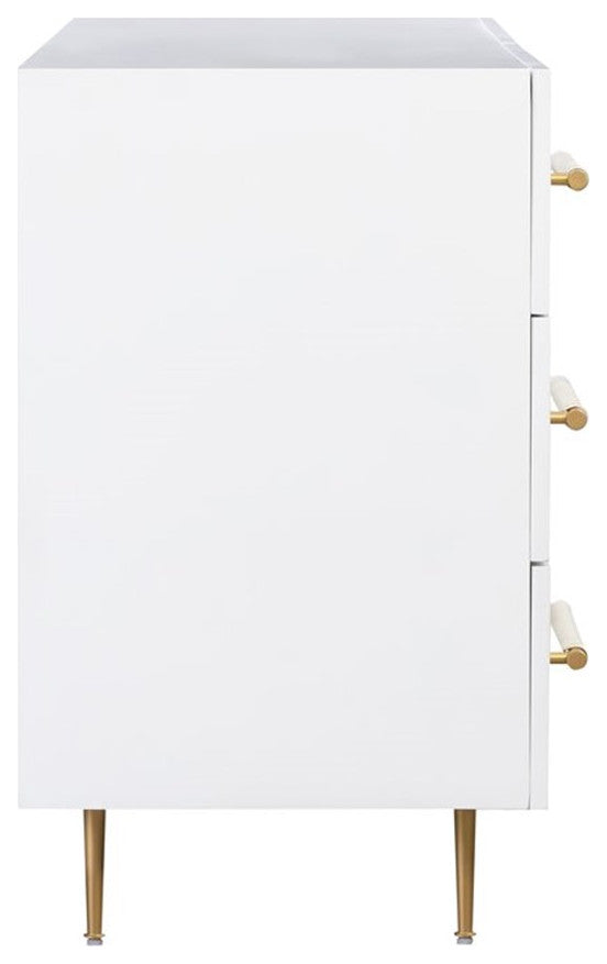 TOV Furniture Trident 32"H 6-Drawer Modern Wood/Iron Dresser in White/Gold