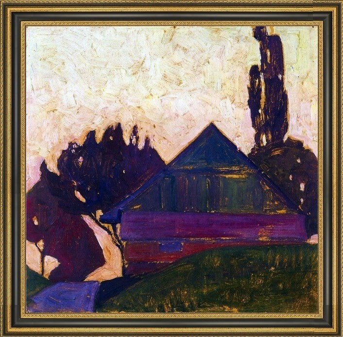 Egon Schiele House Between Trees I - 16" x 16" Framed Premium Canvas Print