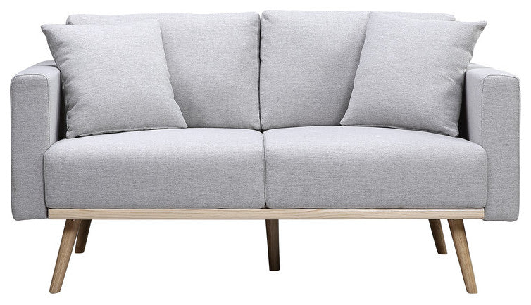 Easton Light Gray Linen Sofa Loveseat Chair, USB Charging Ports Pockets, Pillows