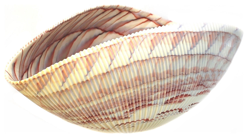 Murano Glass Shell Bowl, Ivory Red, 9"x16"x7.5"