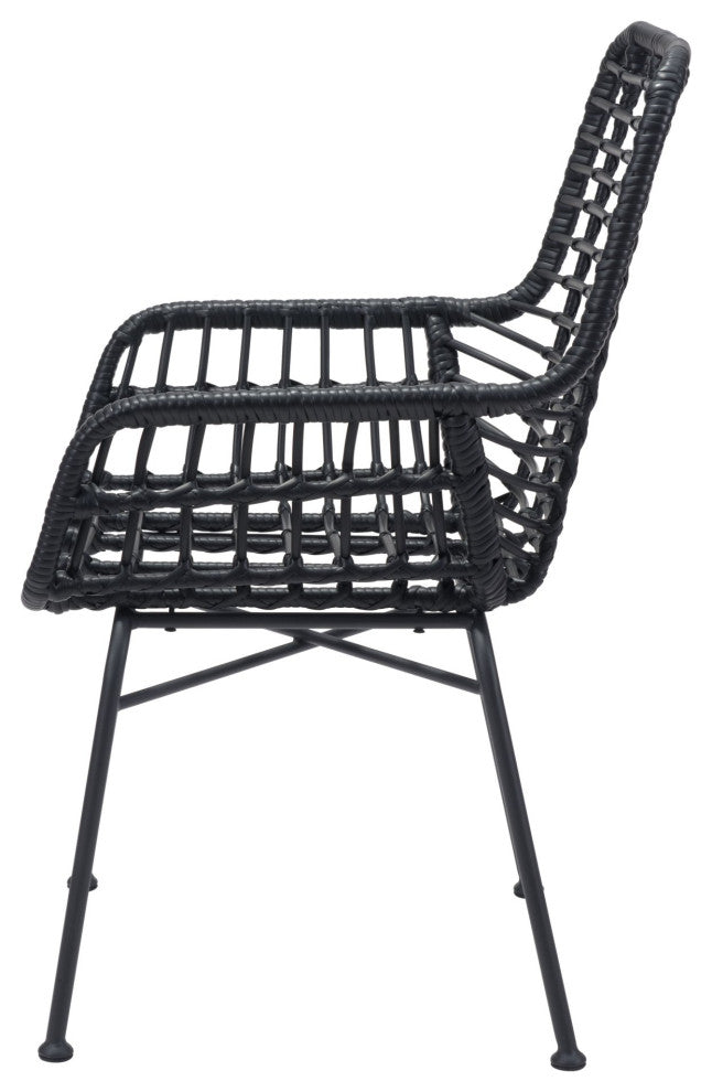 Dining Chair, Set of 2, Aluminum, Metal, Black, Outdoor Patio Balcony Garden