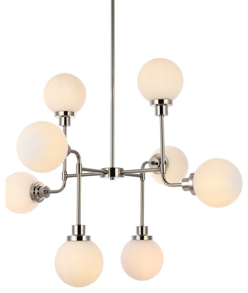 Helen 8-Light Pendant, Polished Nickel With Frosted Shade