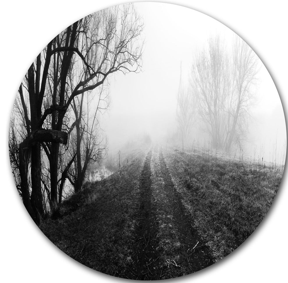 Black And White Misty Landscape Panorama, Landscape Round Wall Art, 36"