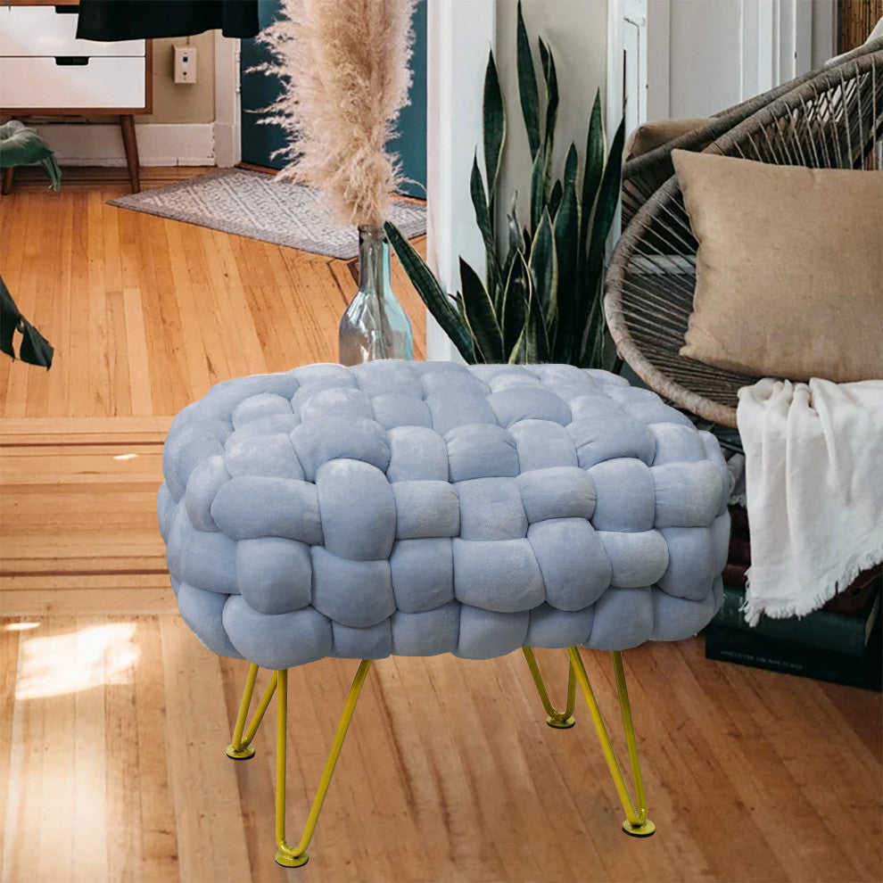 Velvet Pouf Stool Ottoman, Lilac Gray, 27''x20''x20''