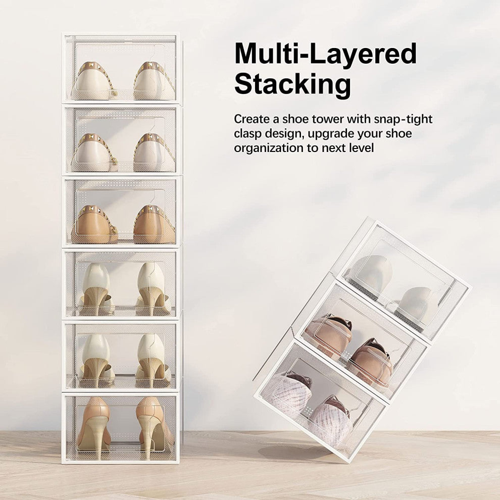 Large 12 Pack Shoe Storage Box, Stackable Shoe Organizer , Foldable Shoe Rack
