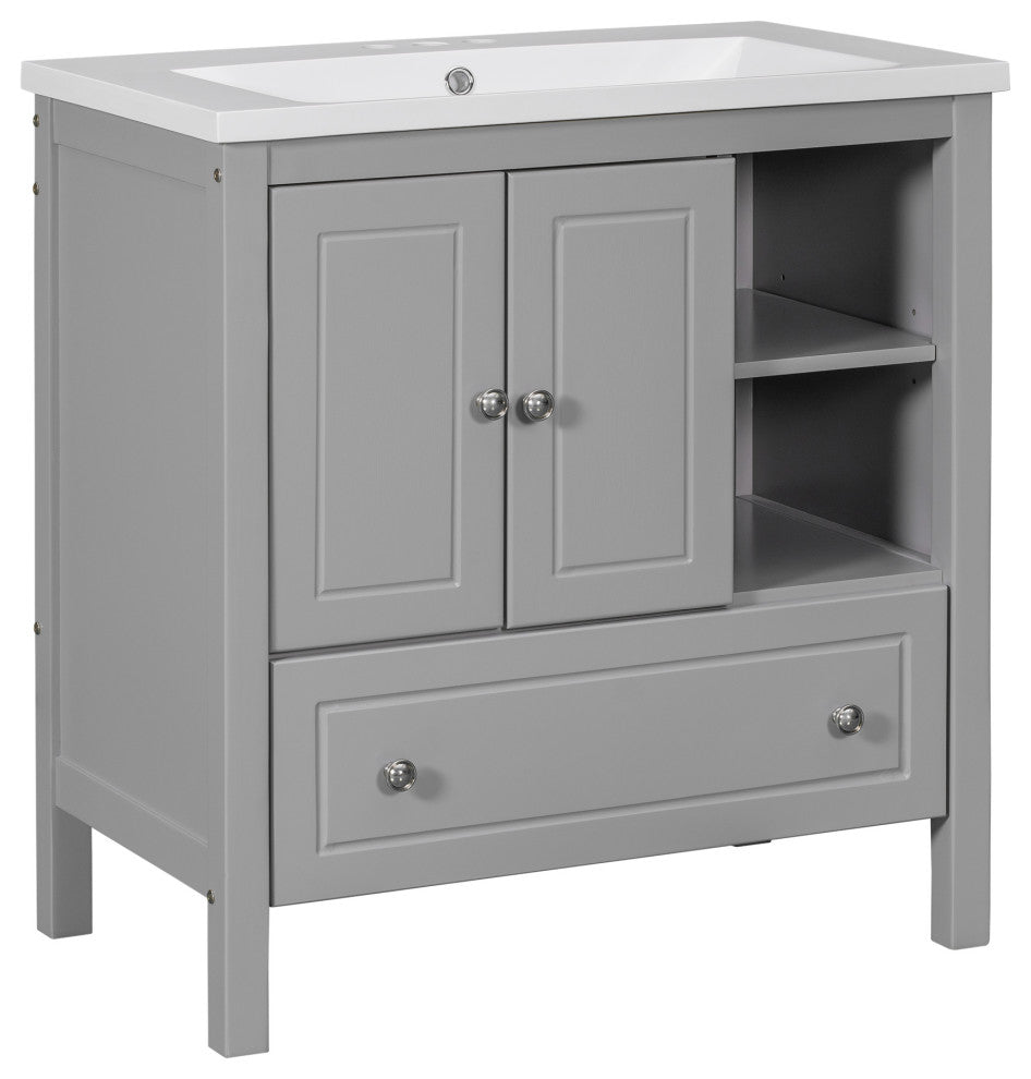 30 inch MDF Freestanding Bathroom Vanity Set with Doors and Drawer