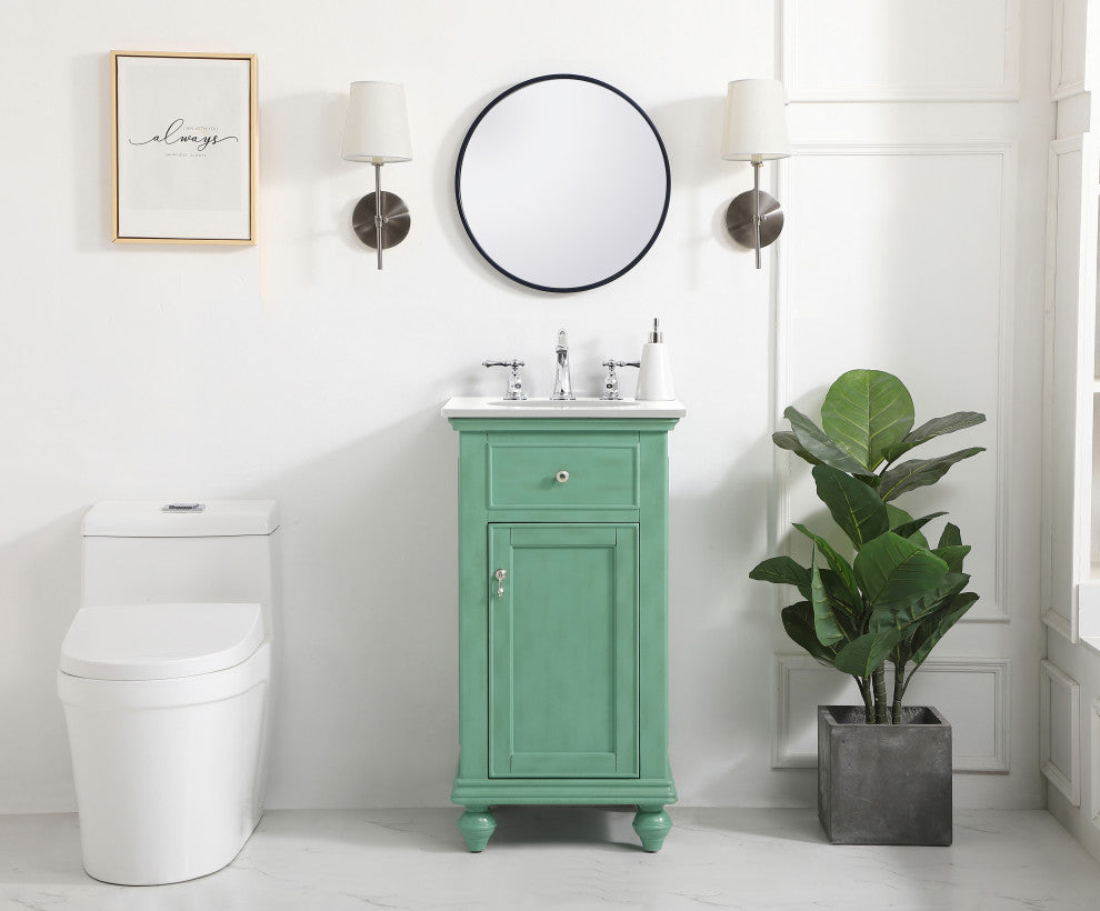 19" Single Bathroom Vanity, Vintage Mint With Ivory White Engineered Marble