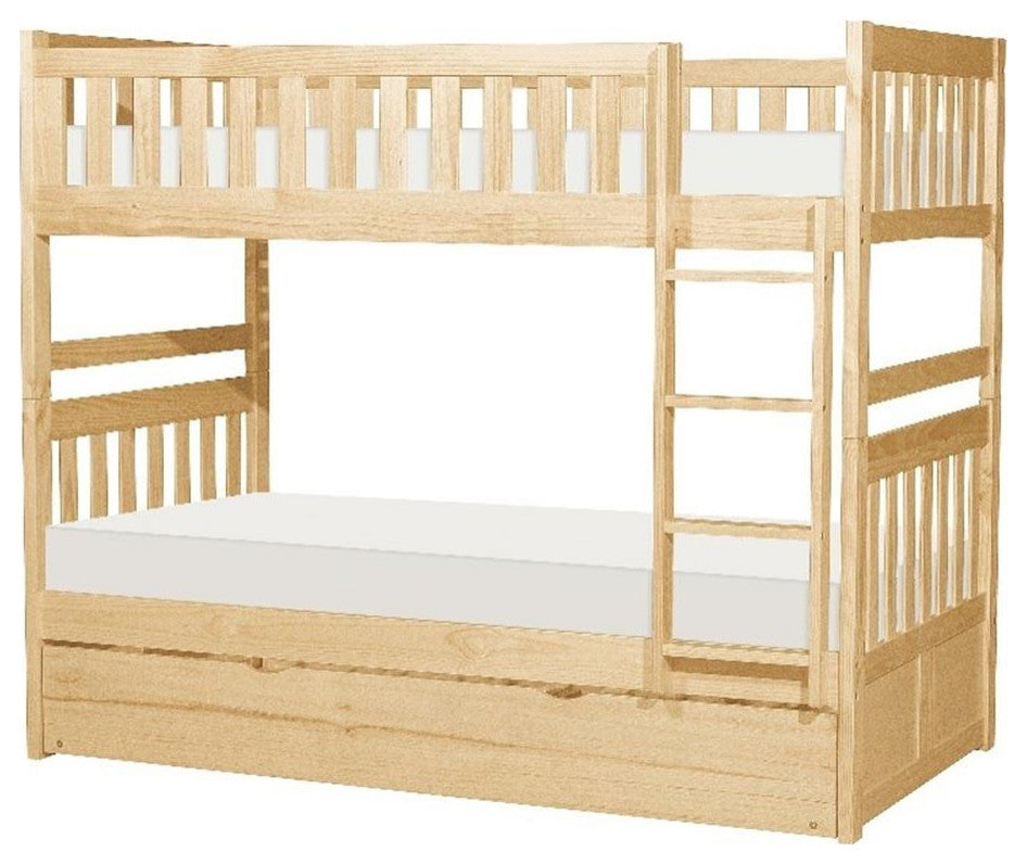 Lexicon Contemporary Wood Twin/Twin Bunk Bed with Twin Trundle in Natural Pine
