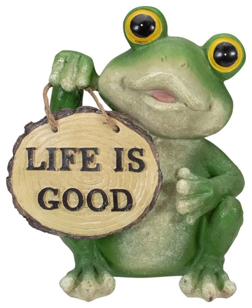 9" Green ''Life is Good'' Frog Outdoor Garden Statue