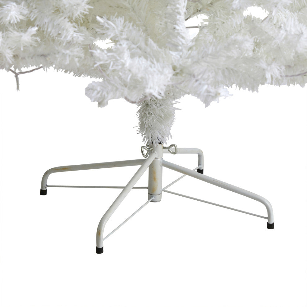 8' White Faux Christmas Tree With 1500 Bendable Branches and 450 LED Lights