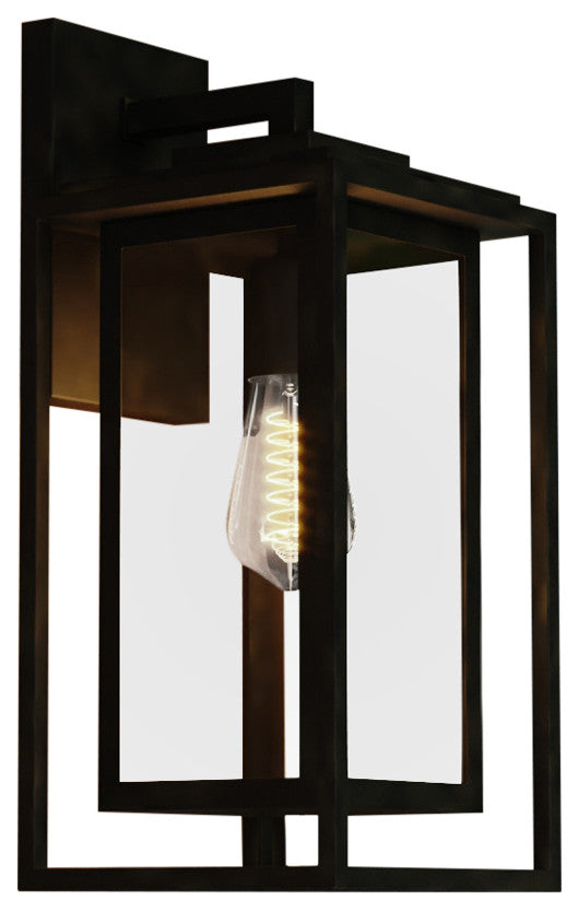 Filmore 1-Light Textured Black Transitional Outdoor Wall Lantern Clear Glass