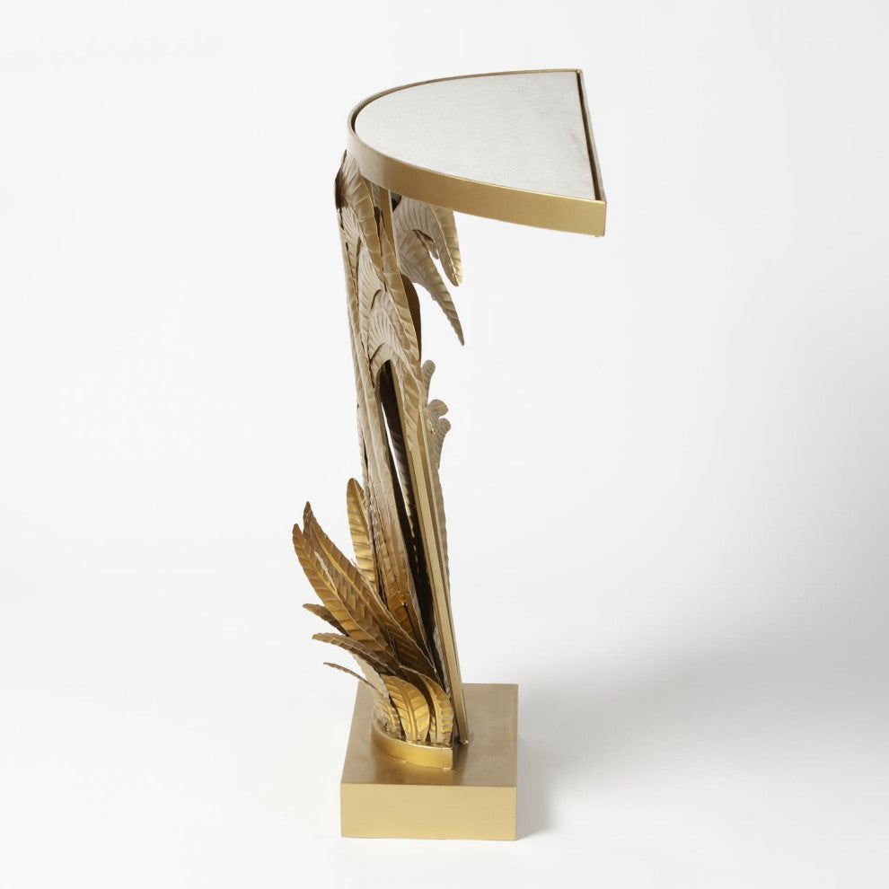Palm Leaf Console Table, Tropical Metal Entryway Table -, Gold Brass