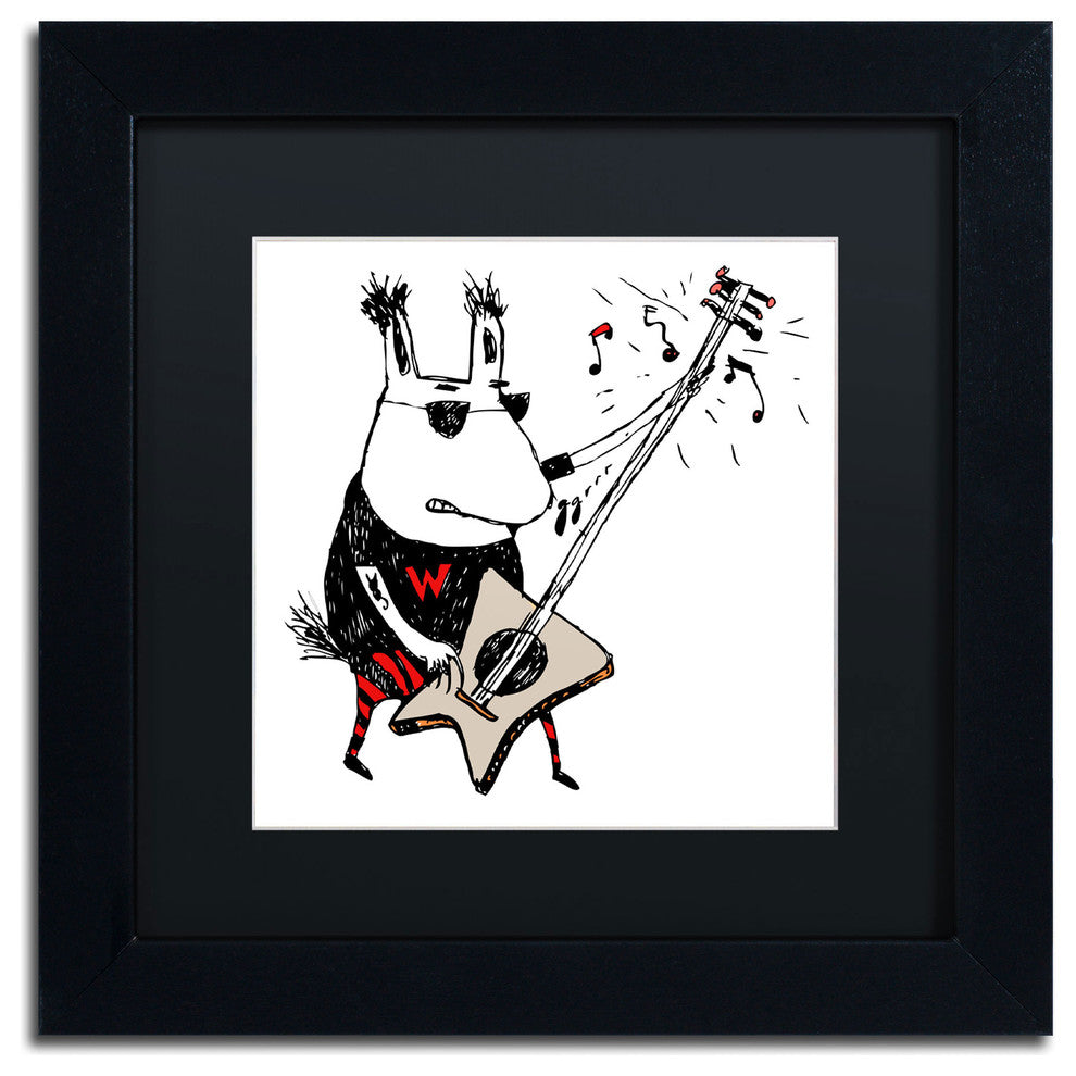 'Wild Guitar Wolf' Matted Framed Canvas Art by Carla Martell