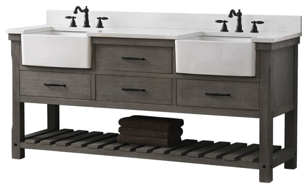 Wesley 72" Bathroom Vanity, Weathered Gray