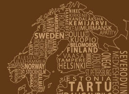 1-World Text Map Wall Mural, Brown Mono, 3 panel, 107x57"