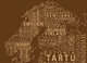 1-World Text Map Wall Mural, Brown Mono, 3 panel, 107x57"