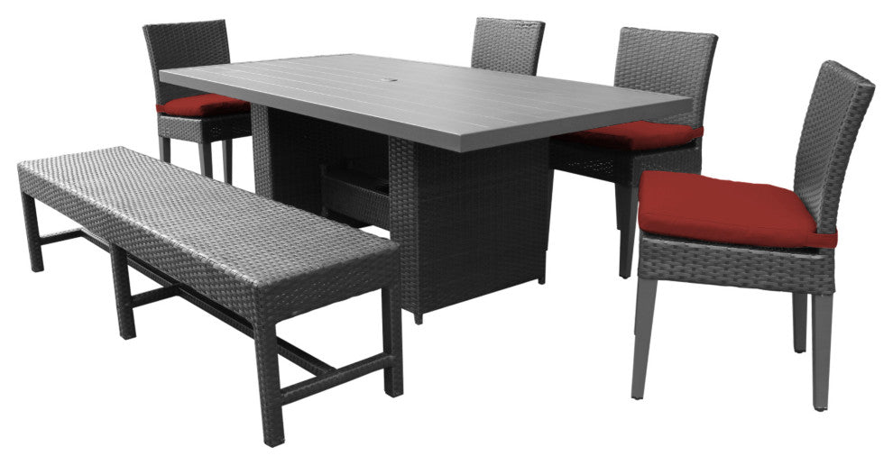 Belle Rectangular Patio Dining Table, 4 Chairs and 1 Bench Terracotta