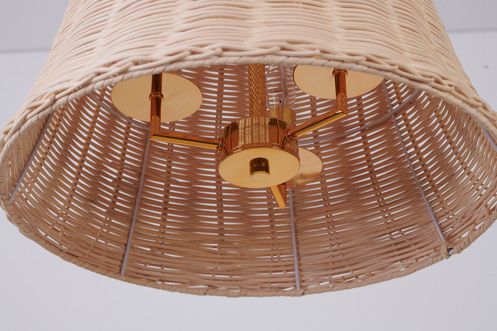 3-Light Gold Chandelier With A Wood Shade